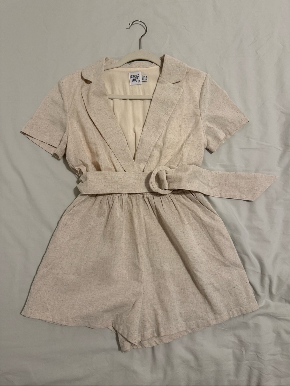 Princess Polly Light Beige Linen-Blend Romper